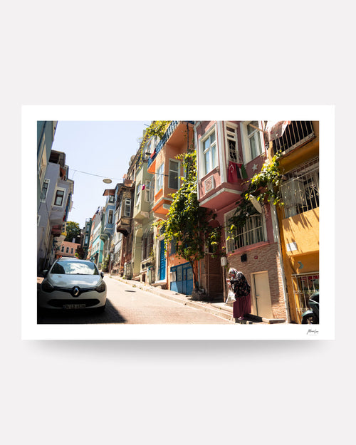 Balat. — unframed limited edition fine art print on cotton rag with pencil signature; colourful houses on a Balat street, Istanbul