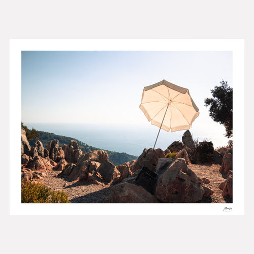 Cream. — unframed limited edition fine art print on cotton rag, bordered margin and pencil signature; beach umbrella above Türkiye's western coast