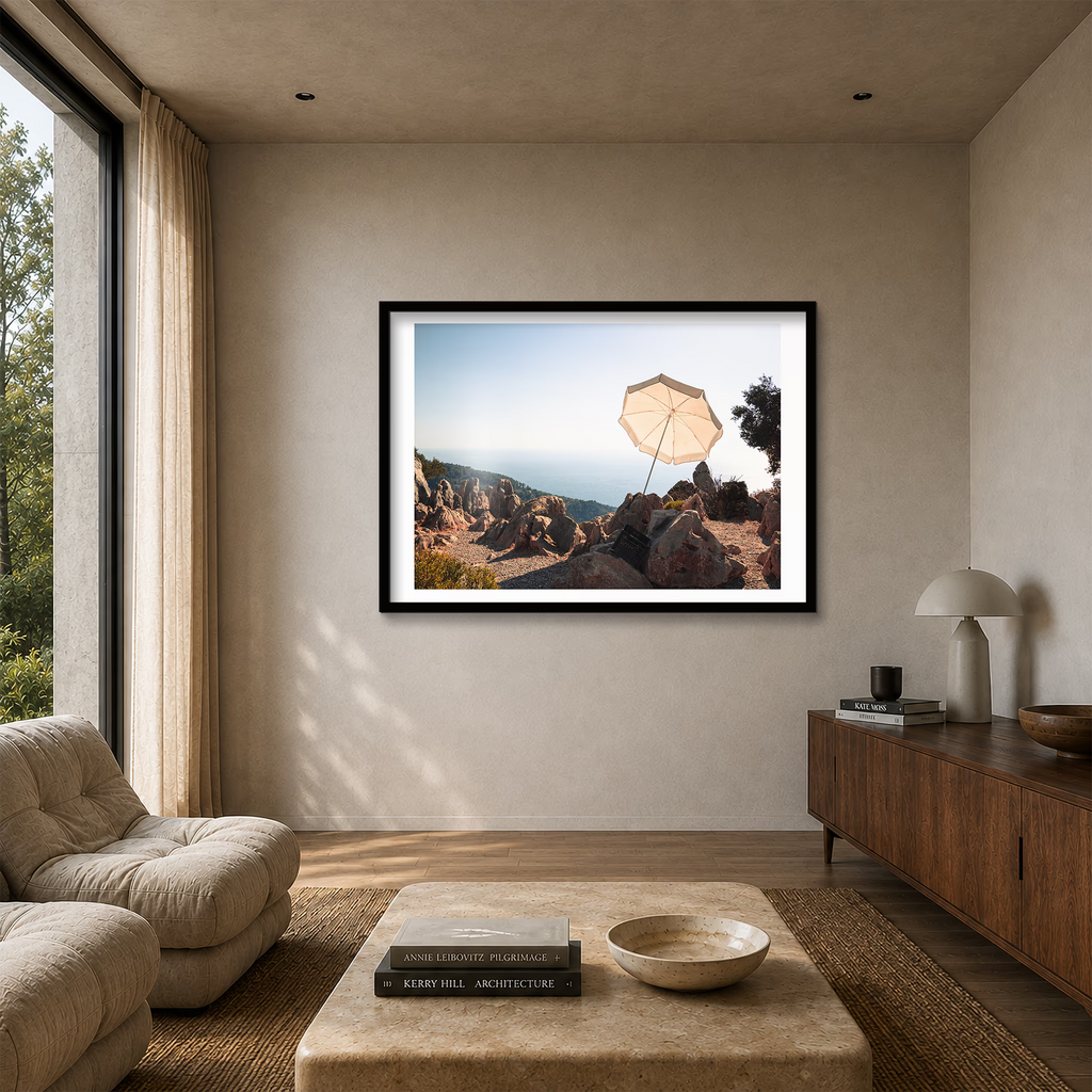 Framed Cream fine art print displayed in a neutral contemporary interior with natural light.